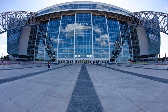 new dallas cowboys stadium entrance fisheye What Costs $1.3 Billion, Holds 111,000 people and Has the Worlds Biggest TV?