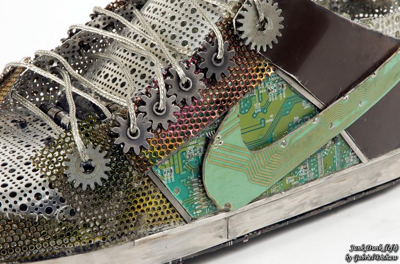 nike dunk recylcled material and metal Nike Shoes Made of Junk, Become Art