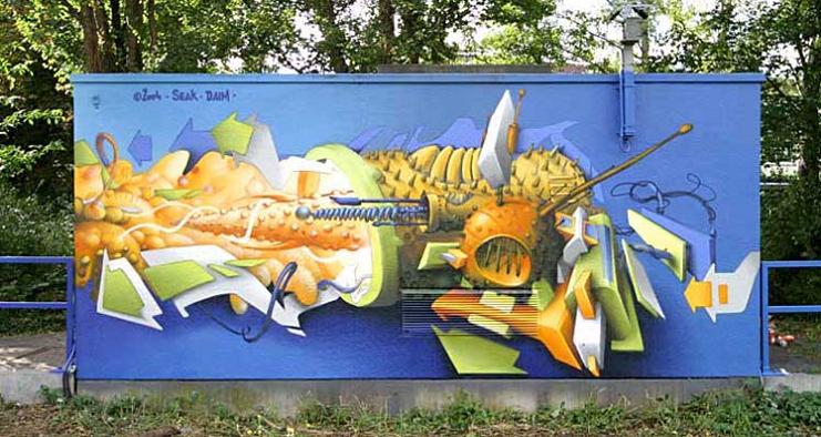 artist daim graffiti mural 3D INSANITY With Only Four Letters