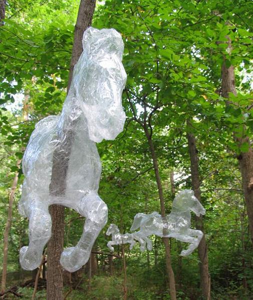 horses made of clear tape in forest This is Art...with Packaging Tape! Meet Mark Jenkins