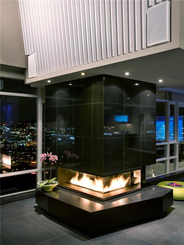 beautiful fireplace inspiration in luxury apartment The $10 Million Aquarius Penthouse Feels Like a Nightclub