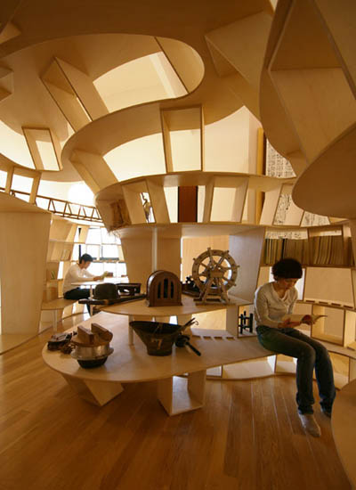 wooden bookshelf fort space within a space Yamakoya: The Japanese Bookshelf Cabin