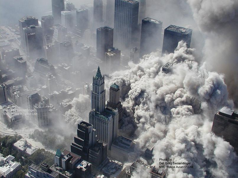 aerial photograph of sept 9-11 from above twin towers