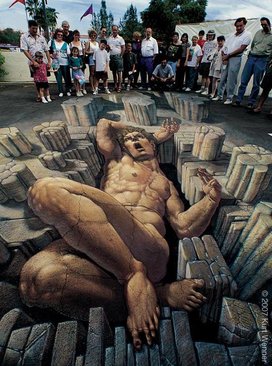 amazing street art The Inventor and Master of 3D Sidewalk Chalk Art   Kurt Wenner