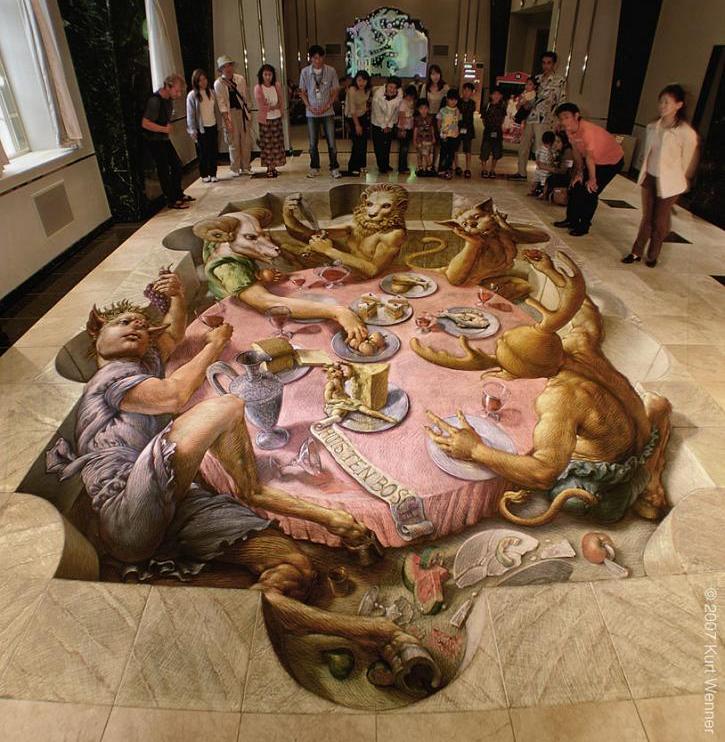 example of anamorphic art The Inventor and Master of 3D Sidewalk Chalk Art   Kurt Wenner