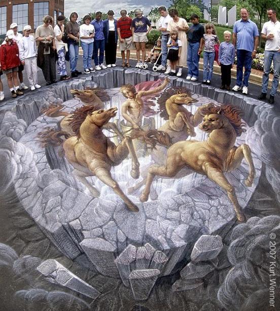 example of anamorphism The Inventor and Master of 3D Sidewalk Chalk Art   Kurt Wenner