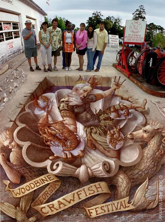 illusionistic painting The Inventor and Master of 3D Sidewalk Chalk Art   Kurt Wenner
