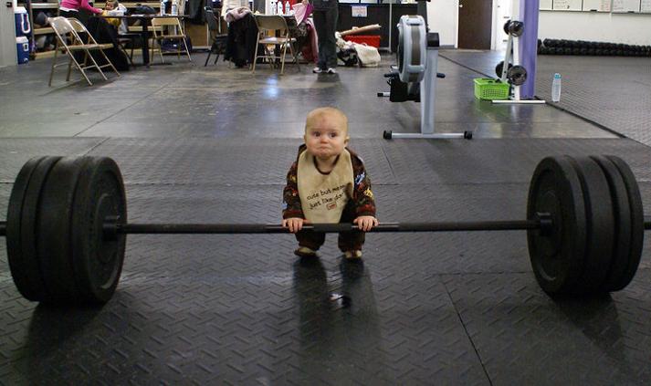funny baby trying to lift weights Picture of the Day   You Can Do It Baby!