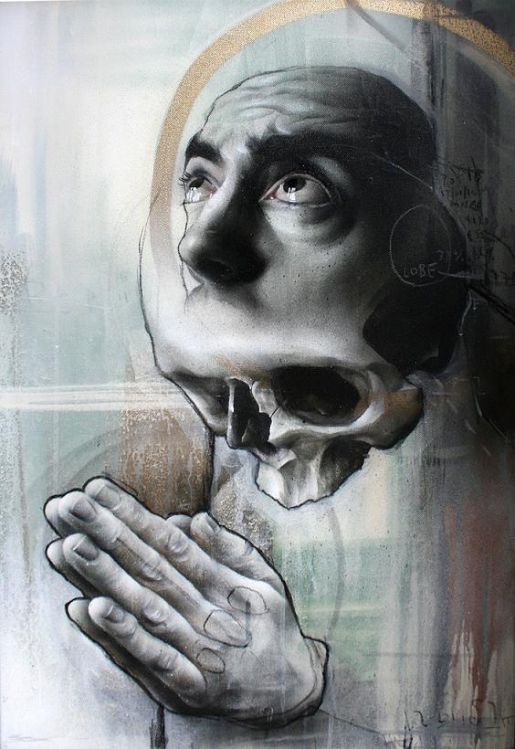 skull and face morph praying best ever Awesome Street Art by Best Ever