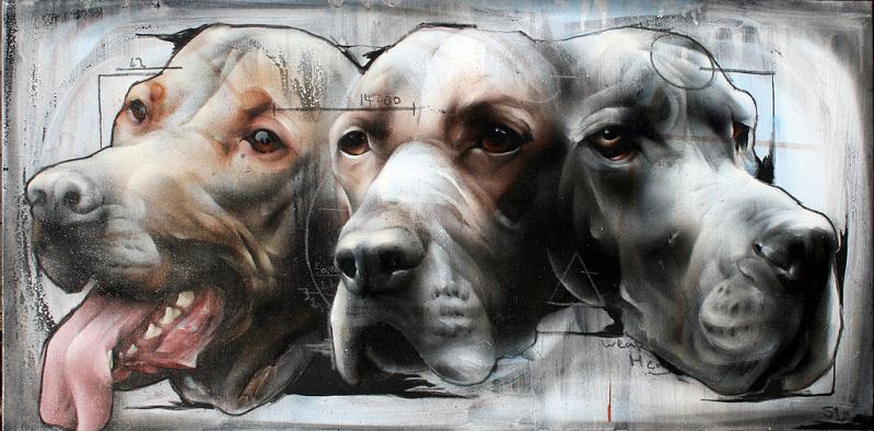 three headed dog street art by best ever Incredible Street Art Illustrations by Phlegm