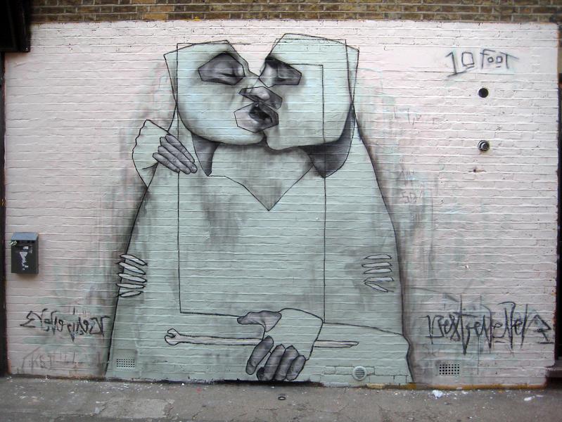 two people kissing street art Awesome Street Art by Best Ever