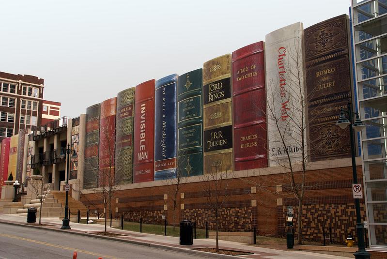 library parking lot covered in big books Picture of the Day   Books for Giants