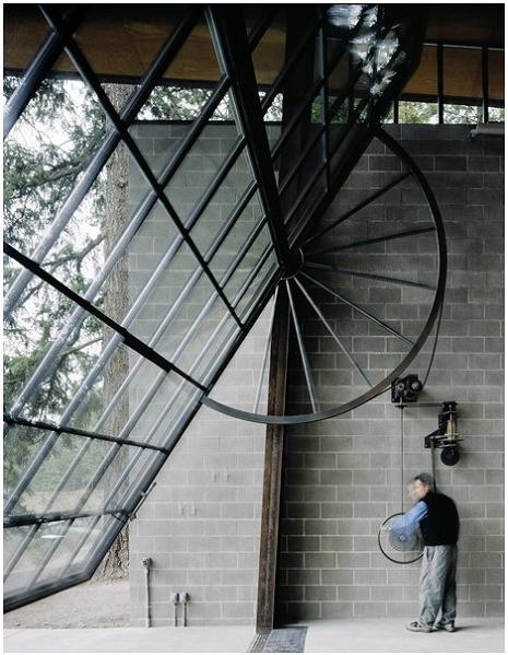 massive window for a wall pulleys Industrial Chic   Modern Cabin with Giant Window for a Wall