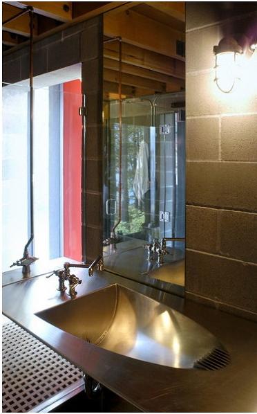 stainless steel bathroom sink Industrial Chic   Modern Cabin with Giant Window for a Wall