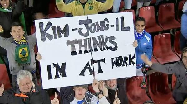kim jong il thinks im at work funny sign at world cup 2010 The Friday Shirk Report   June 18, 2010 | Volume 62