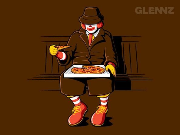ronald mcdonald eating a pizza 25 Hilarious Illustrations by Glennz