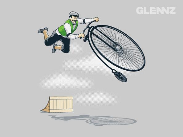tricks with old time bikes 25 Hilarious Illustrations by Glennz
