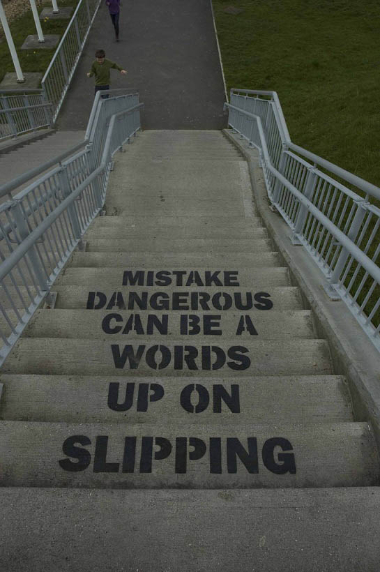 slipping up on words can be a dangerous mistake stencil Brilliant Street Art by Mobstr [20 pics]