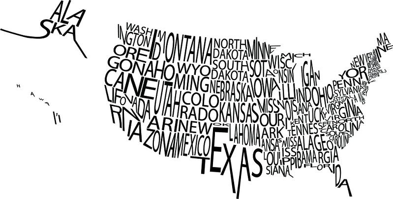 typographic map of usa in letters Picture of the Day   September 11, 2010