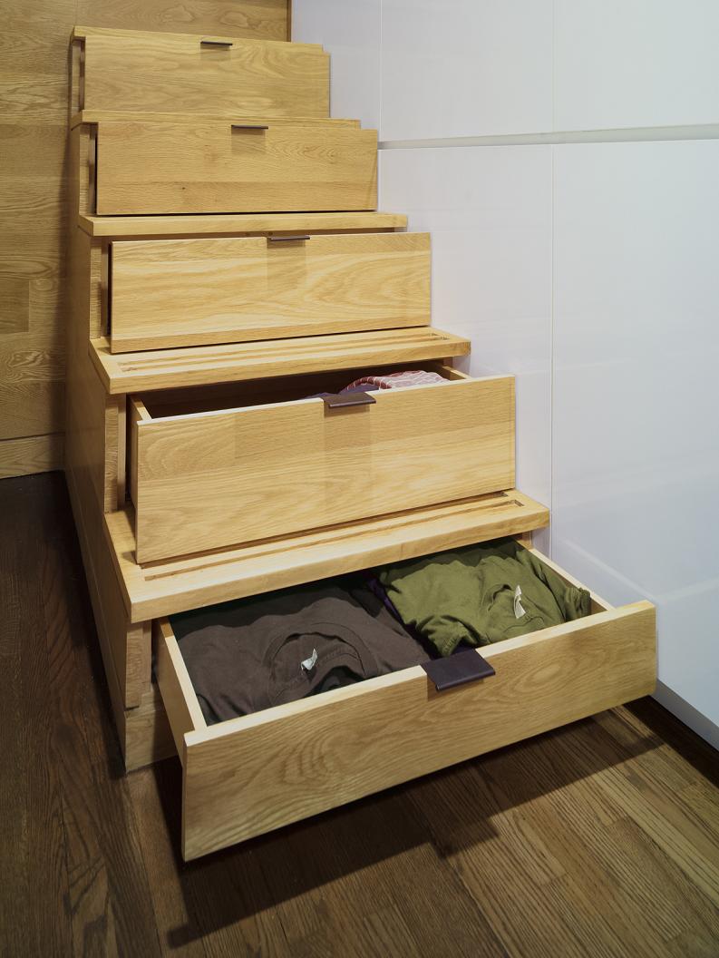 stairs with storage drawers space saver How to Live Large in a 500 sq ft (46 sq m) Apartment