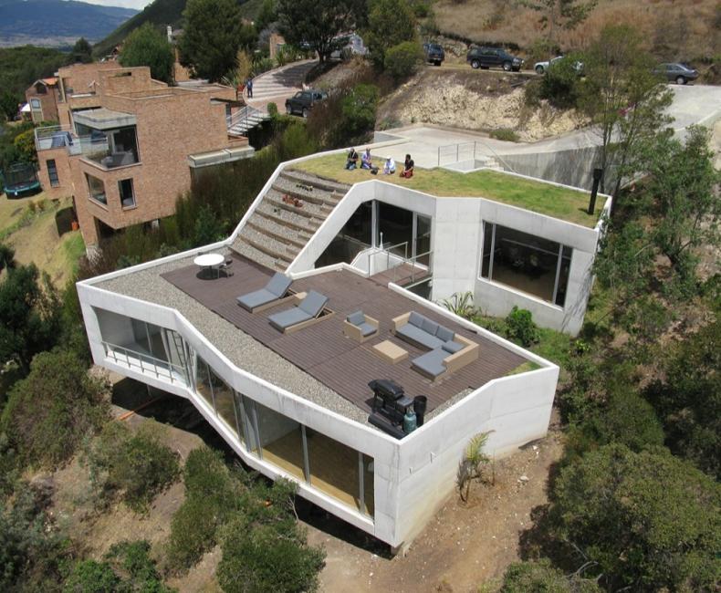 house on a steep hill green living roof plan b arquitectos giancarlo mazzanti 3 Beautiful Home on a Steep Hill with Incredible View [14 pics]