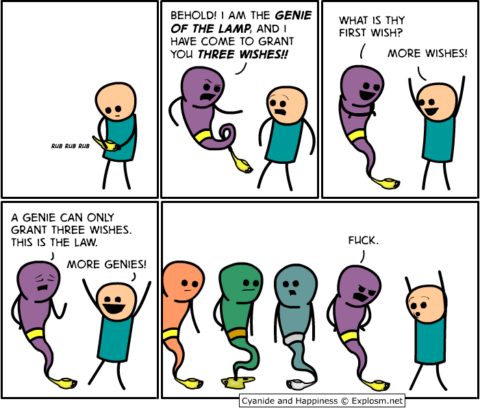 infinite wishes loophole cyanide and happiness Genie of the Lamp [Comic Strip]