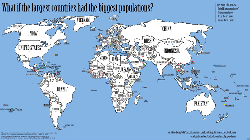 map or largest countries with biggest populations Pic of the Day: What if the Largest Countries had the Biggest Populations? | Nov 23, 2010