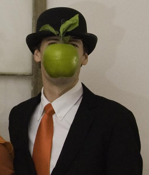 son of man rene magritte funny halloween costume apple in front of face 25 Hilarious Halloween Costumes