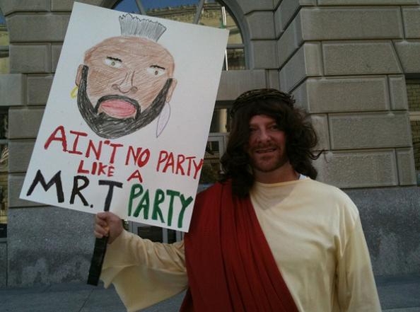 mr t party funny protest sign 25 Funniest Protest Signs of 2010
