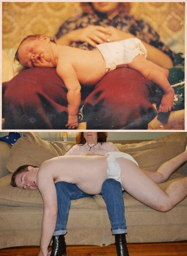 recreating childhood photo funny guy in diaper on moms lap The Friday Shirk Report   December 24, 2010 | Volume 89