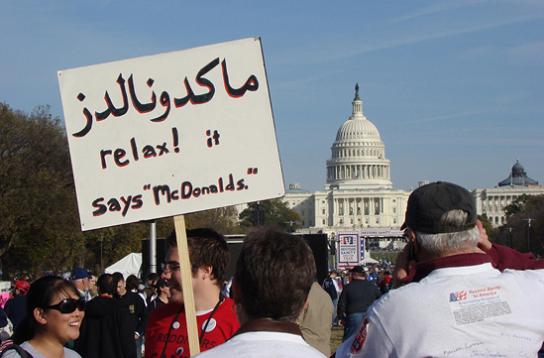relax it says mcdonalds protest sign 25 Funniest Protest Signs of 2010