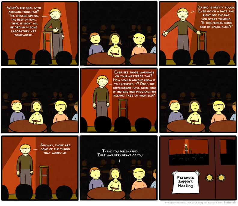 standup vs support group meeting comic buttersafe Whats the Deal With...? [Comic Strip]