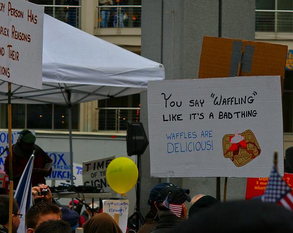 waffling funny protest sign 25 Funniest Protest Signs of 2010