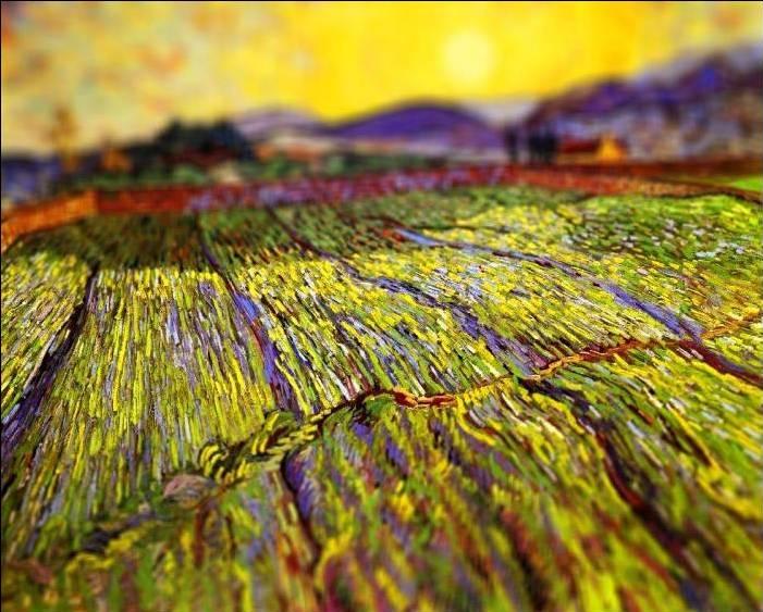 tilt shift van gogh wheat field with rising sun painting Amazing Tilt Shift Van Gogh Paintings [16 Pics]