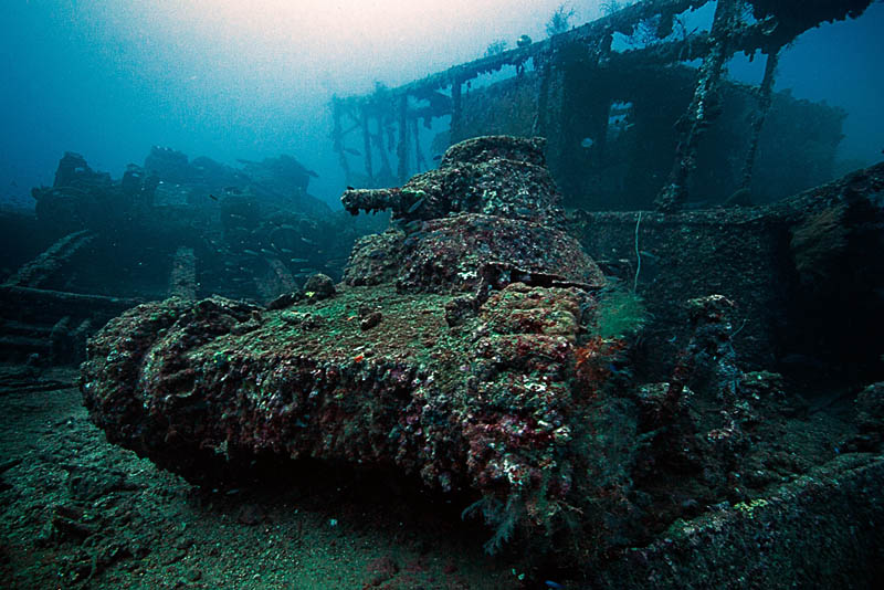 light tank on the deck of the san francisco maru at about 50m depth in truk lagoon 25 Haunting Shipwrecks Around the World