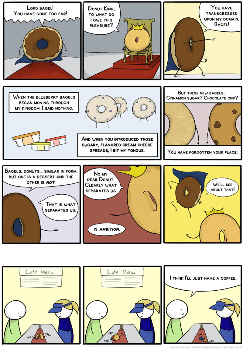 donut vs bagel kingdom battle comic buttersafe Bagels vs Donuts [Comic Strip]