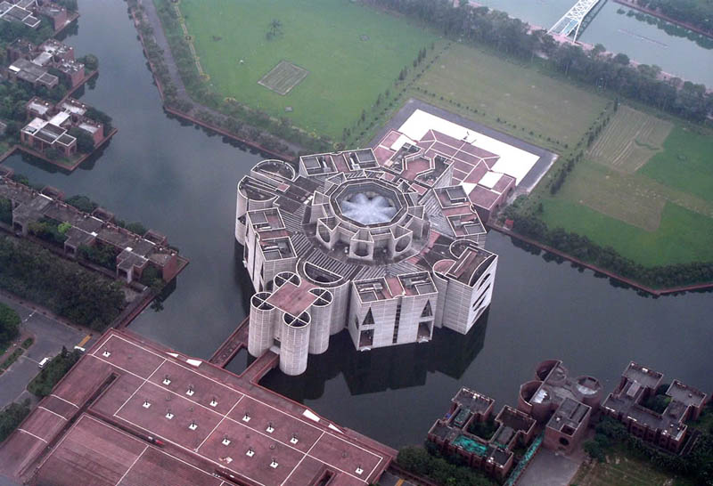 jatiyo sangsad bhaban national assembly parliament building aerial bangladesh 20 Impressive Moats Around the World