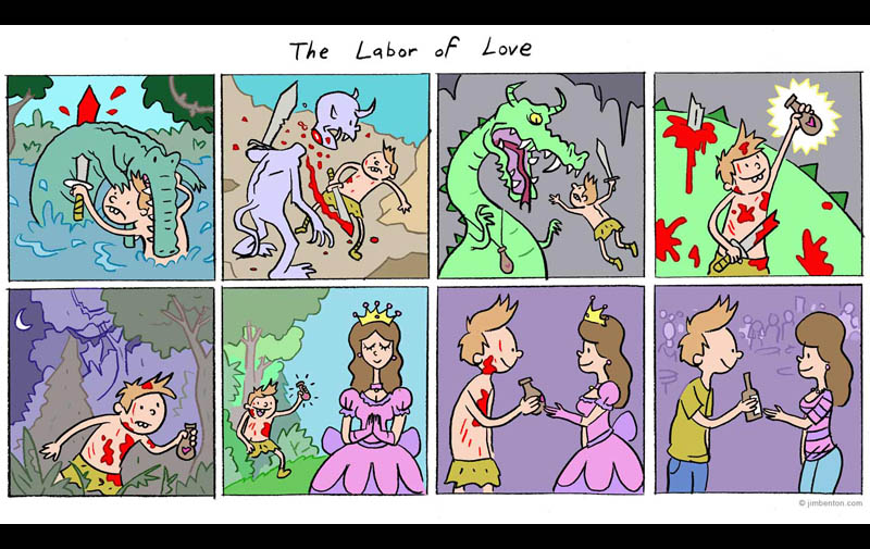 labor of love jim benton comic fighting for drink at bar The Labor of Love [Comic Strip]