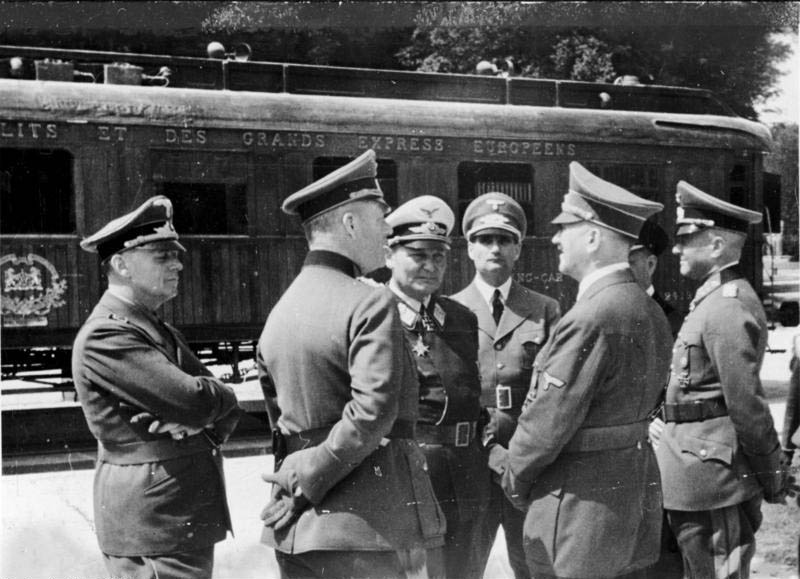 hermann goring rudolf hess adolf hitler joachim von ribbentrop and walther von brauchitsch in front of the armistice wagon This Day In History   June 22nd