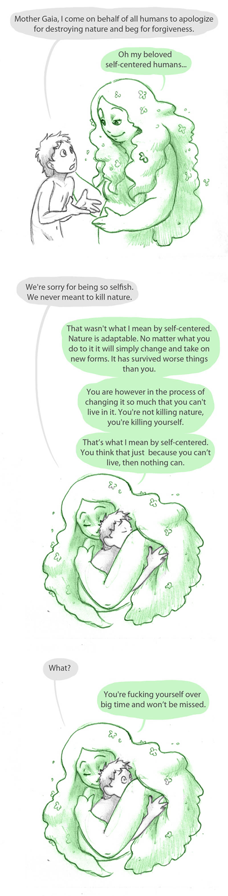 mother gaia by humon mother nature human comic hugging Self Centered Humans [Comic Strip]