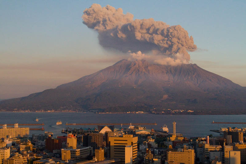 sakurajima volcano at sunset japan 30 Incredible Photos of Volcanic Eruptions