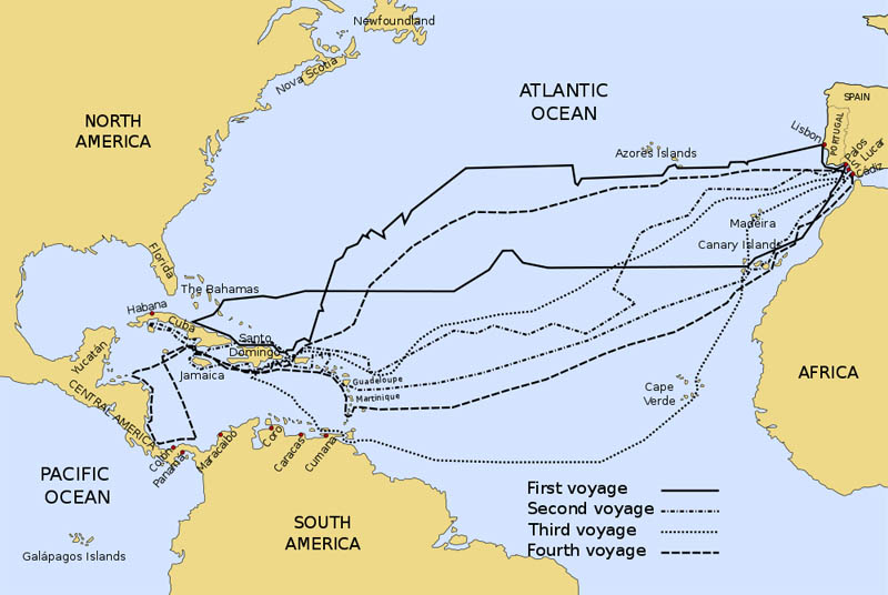 the four voyages of christopher columbus plotted on a map This Day In History   August 3rd
