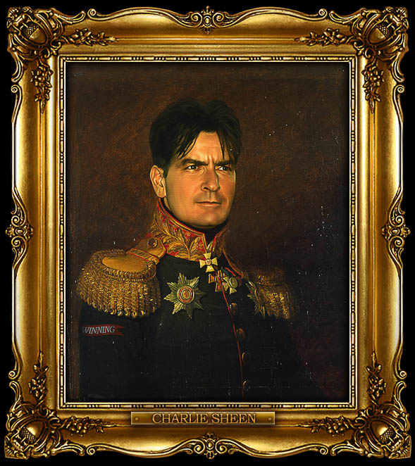 charlie sheen as russian general portrait 15 Celebrity Portraits Painted Like Russian Generals