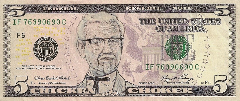 colonel sanders kfc dollar bill currency cash art This Artist Transforms US Banknotes Into Hilarious Portraits