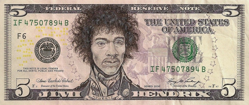jimi hendrix dollar bill currency cash art This Artist Transforms US Banknotes Into Hilarious Portraits