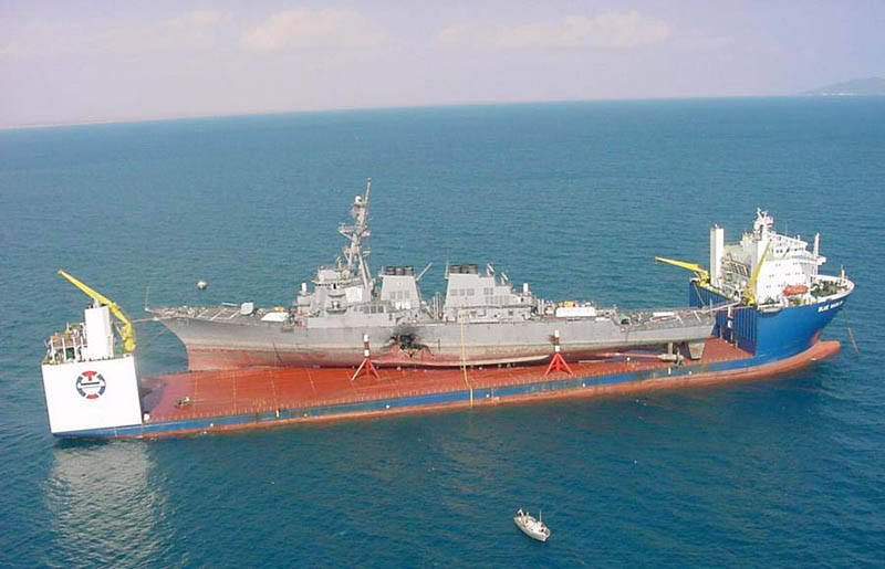 mv blue marlin carrying uss cole after suicide attack big hole in ship This Day In History   October 12th