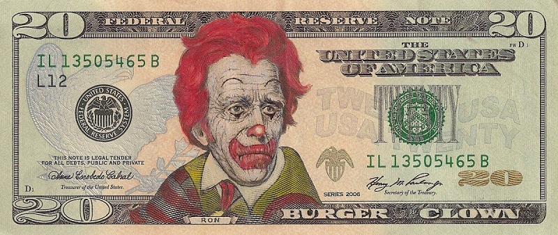 ronald mcdonald dollar bill currency cash art This Artist Transforms US Banknotes Into Hilarious Portraits