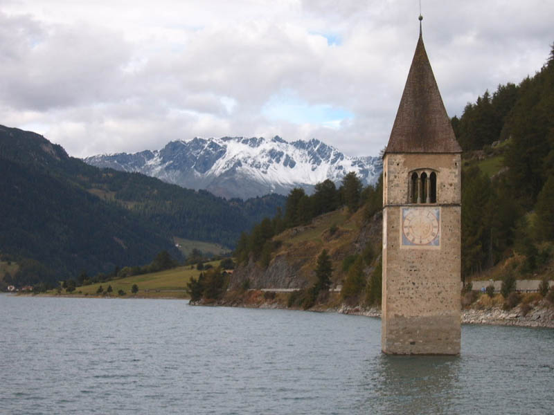 semi submerged clock tower of lake reschen Picture of the Day: The Submerged Clock Tower of Lake Reschen