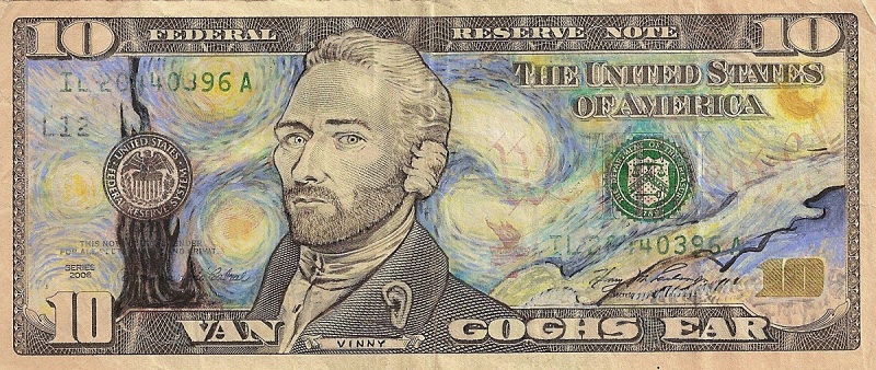van gogh ear dollar bill currency art This Artist Transforms US Banknotes Into Hilarious Portraits