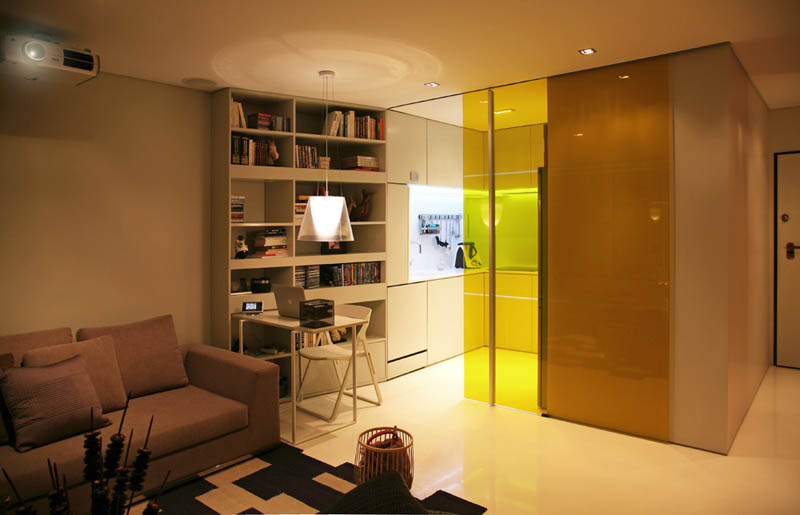 closet house by consexto modular apartment 2 Elevator Bed Rises to Reveal Sunken Living Room